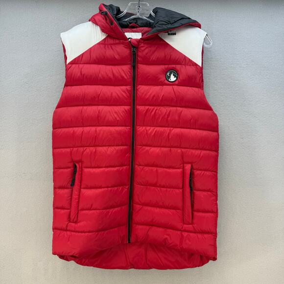 Zyia Active Puffer Vest Women's S Red White Black Hooded Outdoor Athleisure EUC - Picture 1 of 13